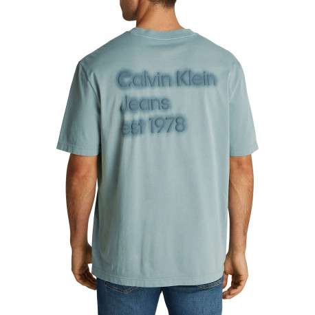 T-shirt en coton bleu uni à coupe oversize avec une écriture gaufrée à l'arrière - Image 5