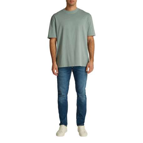 T-shirt en coton bleu uni à coupe oversize avec une écriture gaufrée à l'arrière - Image 6