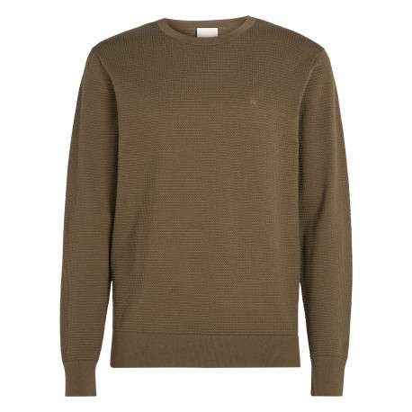 Pull en coton mélangé kaki en maille effet gaufrée avec une coupe ajustée