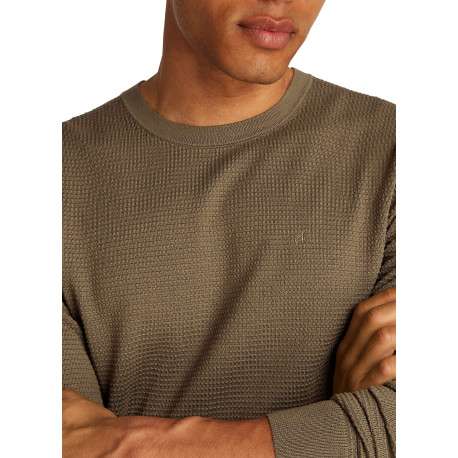 Pull en coton mélangé kaki en maille effet gaufrée avec une coupe ajustée - Image 3