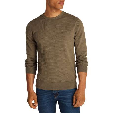 Pull en coton mélangé kaki en maille effet gaufrée avec une coupe ajustée - Image 4