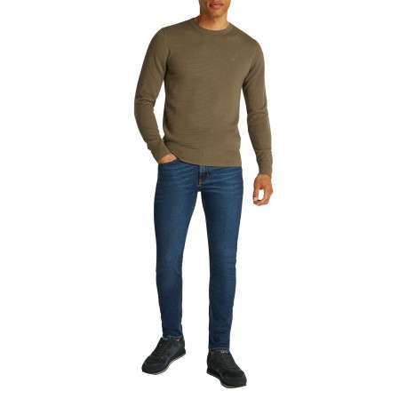 Pull en coton mélangé kaki en maille effet gaufrée avec une coupe ajustée - Image 5