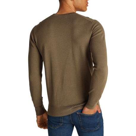 Pull en coton mélangé kaki en maille effet gaufrée avec une coupe ajustée - Image 6