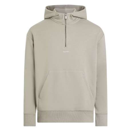 Sweat à capuche zippé en coton mélangé beige uni à coupe droite avec une poche