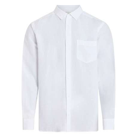 Chemise à manches longues en lin blanche unie à coupe droite avec une poche
