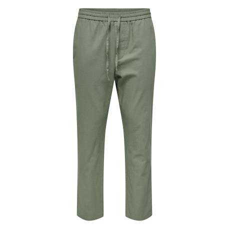 Pantalon chino crop en coton et lin mélangé vert tilleul uni avec une coupe slim