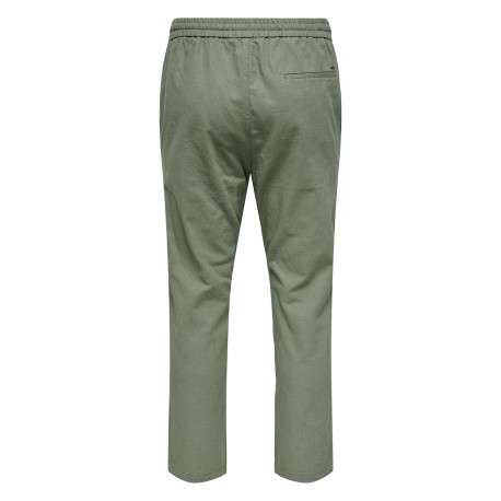 Pantalon chino crop en coton et lin mélangé vert tilleul uni avec une coupe slim - Image 2