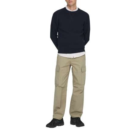 Cargo en coton mélangé beige uni à coupe regular fit avec des lacets sur le bas - Image 6