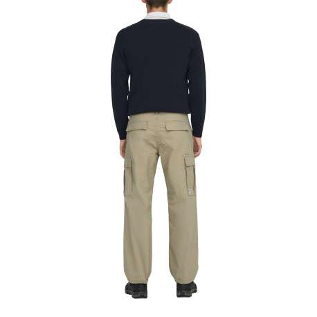 Cargo en coton mélangé beige uni à coupe regular fit avec des lacets sur le bas - Image 7