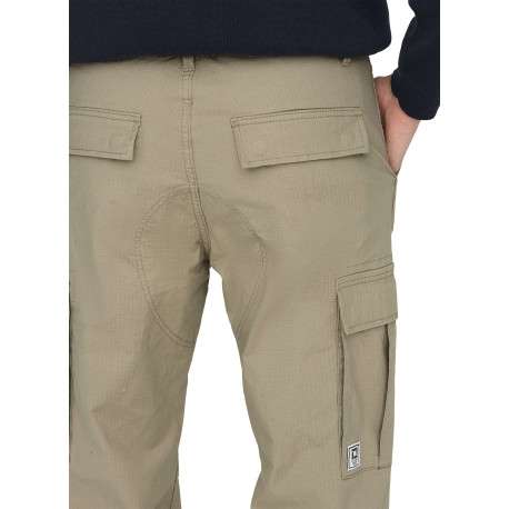 Cargo en coton mélangé beige uni à coupe regular fit avec des lacets sur le bas - Image 8