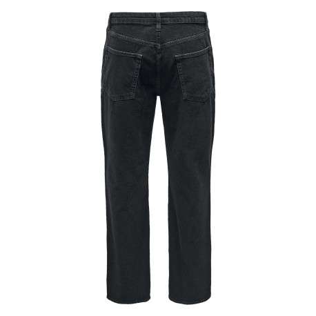 Jean en coton noir légèrement délavé avec une coupe baggy et des passants - Image 2