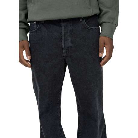 Jean en coton noir légèrement délavé avec une coupe baggy et des passants - Image 3