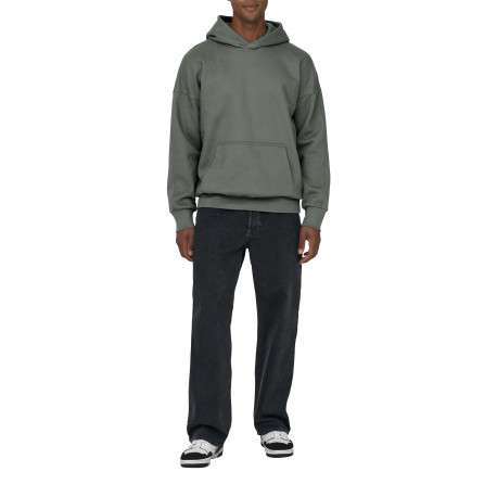 Jean en coton noir légèrement délavé avec une coupe baggy et des passants - Image 5