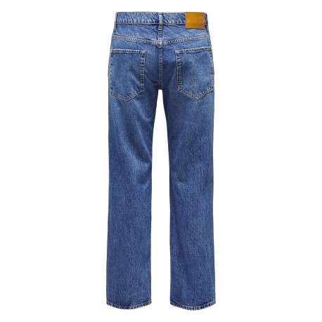 Jean en coton bleu délavé avec une coupe regular fit et une braguette à boutons - Image 2