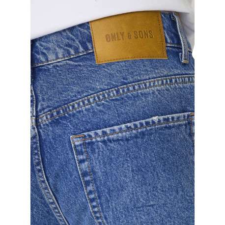 Jean en coton bleu délavé avec une coupe regular fit et une braguette à boutons - Image 3