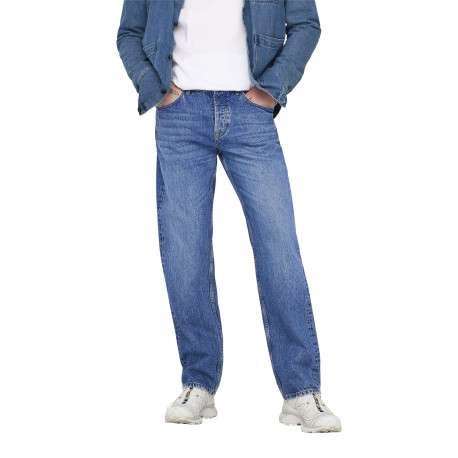 Jean en coton bleu délavé avec une coupe regular fit et une braguette à boutons - Image 4