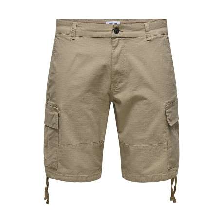 Short cargo en coton mélangé beige uni avec une coupe regular fit