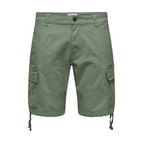 Short cargo en coton mélangé vert tilleul uni avec une coupe regular fit