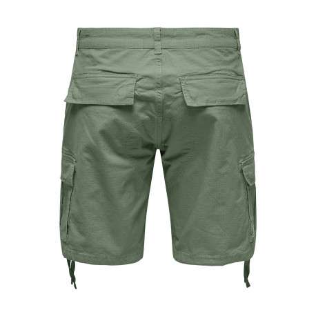 Short cargo en coton mélangé vert tilleul uni avec une coupe regular fit - Image 2