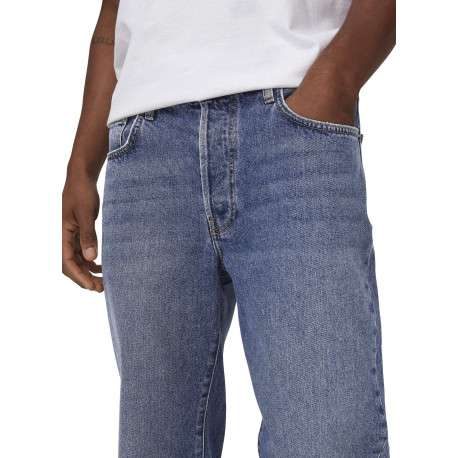 Jean en coton bleu délavé avec une coupe baggy et des passants à la taille - Image 3