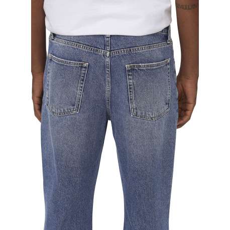 Jean en coton bleu délavé avec une coupe baggy et des passants à la taille - Image 7