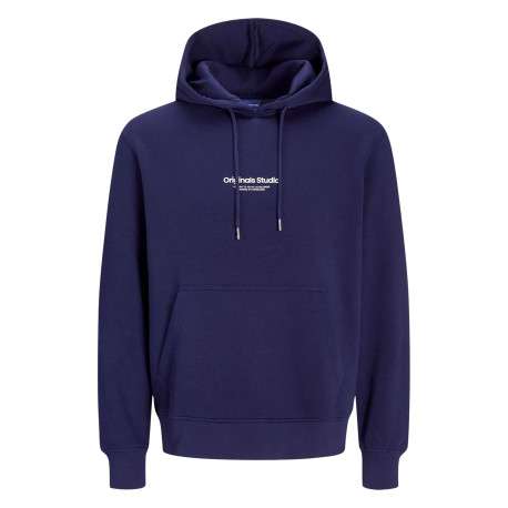 Sweat à capuche bleu uni avec une coupe droite et une poche kangourou