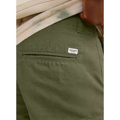 Short Cargo en coton kaki uni avec une coupe droite et des passants - Image 3