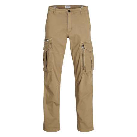 Pantalon Cargo en coton mélangé beige uni avec une coupe droite