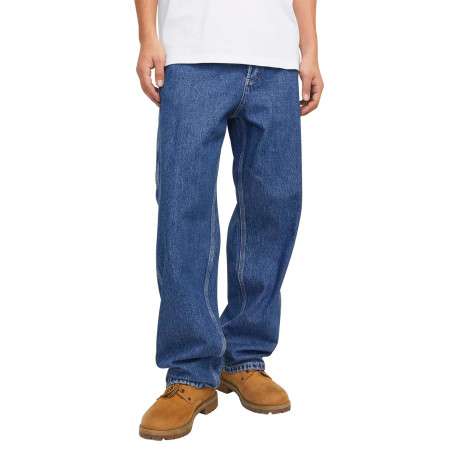 Jean en coton bleu uni avec une coupe droite et plusieurs poches - Image 7