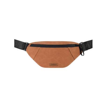 Banane camel unie réversible à imprimé végétal bleu et patch de la marque
