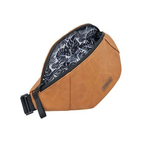 Banane camel unie réversible à imprimé végétal bleu et patch de la marque - Image 3