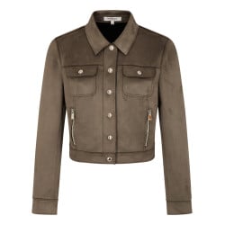 Blouson kaki uni aspect daim à coupe droite, col à revers et poches zippées