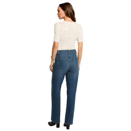 Pull blanc uni à coupe ajustée, col v et à manches courtes et motifs végétaux - Image 2