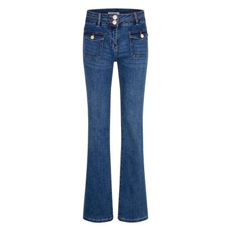 Pantalon 5 Poches en coton mélangé stone uni à coupe skinny avec poches à rabats