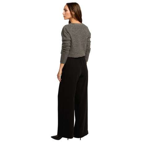 Chino noir uni à coupe bootcut et taille élastiquée et poches à l'italienne - Image 2