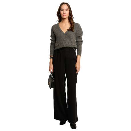 Chino noir uni à coupe bootcut et taille élastiquée et poches à l'italienne - Image 3