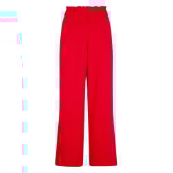 Chino rouge uni bootcut avec taille élastiquée à fronces et poches