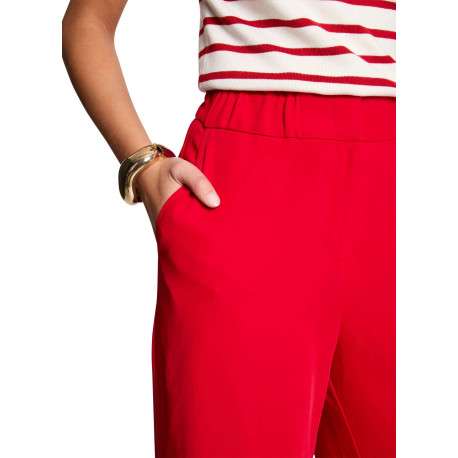 Chino rouge uni bootcut avec taille élastiquée à fronces et poches - Image 8