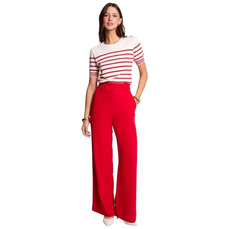 Chino rouge uni bootcut avec taille élastiquée à fronces et poches - Image 9