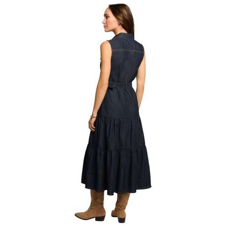Robe longue brut unie ajustée à col français et sans manches avec ceinture - Image 2