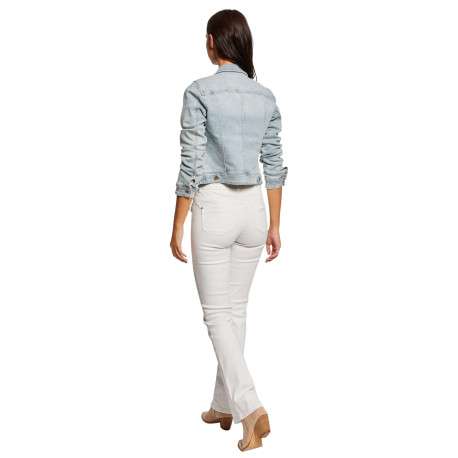 Blouson en Jean en coton bleu jean clair uni droit à col à revers et boutons - Image 2