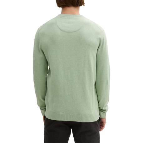 Pull en coton vert chiné avec un col rond et le logo de la marque brodé - Image 2