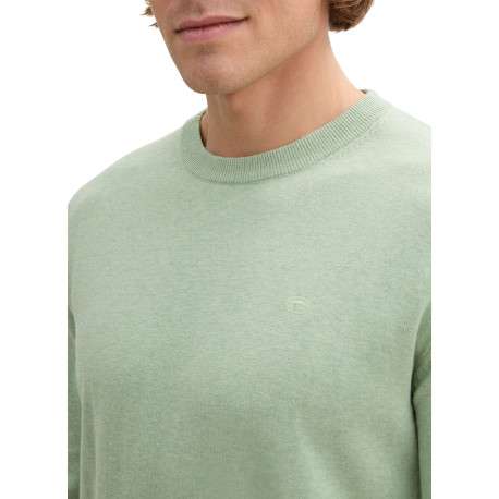 Pull en coton vert chiné avec un col rond et le logo de la marque brodé - Image 3