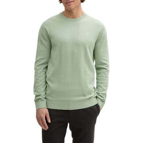 Pull en coton vert chiné avec un col rond et le logo de la marque brodé - Image 4