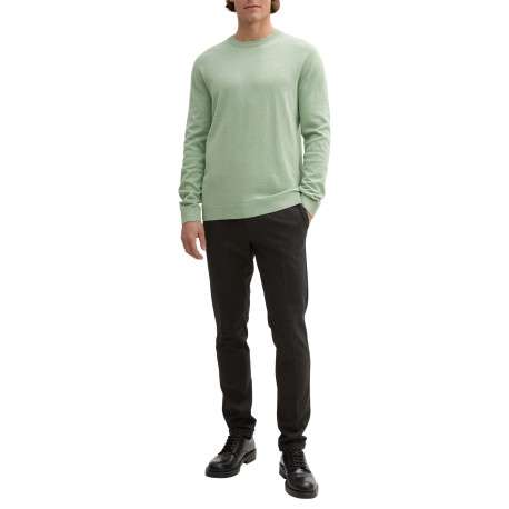 Pull en coton vert chiné avec un col rond et le logo de la marque brodé - Image 5