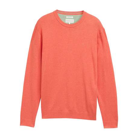 Pull en coton corail chiné avec un col rond et le logo de la marque brodé
