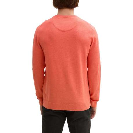 Pull en coton corail chiné avec un col rond et le logo de la marque brodé - Image 2
