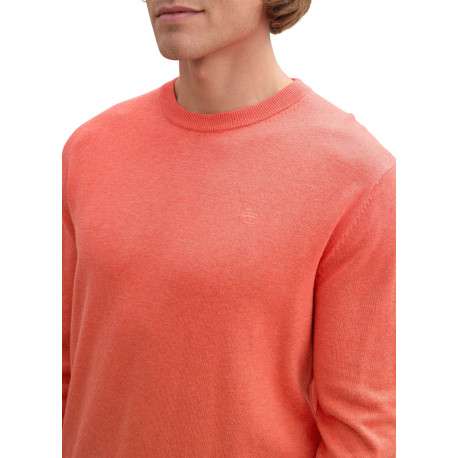 Pull en coton corail chiné avec un col rond et le logo de la marque brodé - Image 3