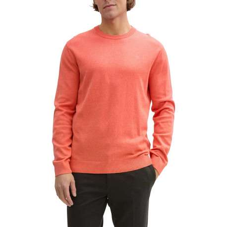 Pull en coton corail chiné avec un col rond et le logo de la marque brodé - Image 4