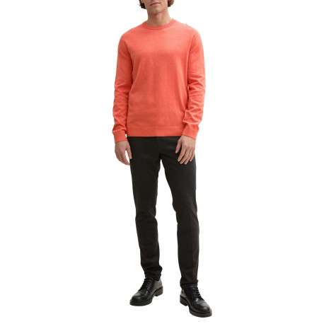Pull en coton corail chiné avec un col rond et le logo de la marque brodé - Image 5